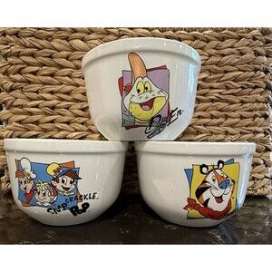 2001 Kellogg’s Cereal Bowls Tony the Tiger, snap Crackle Pop Dig 'Em Frog Set 3